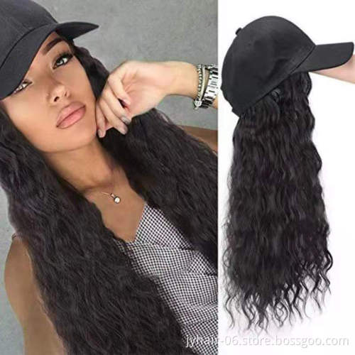 Straight Baseball Hat Wig for Women Girls Long Synthetic Hair Extensions with Hat Pure/Ombre Weaving Cap Wig